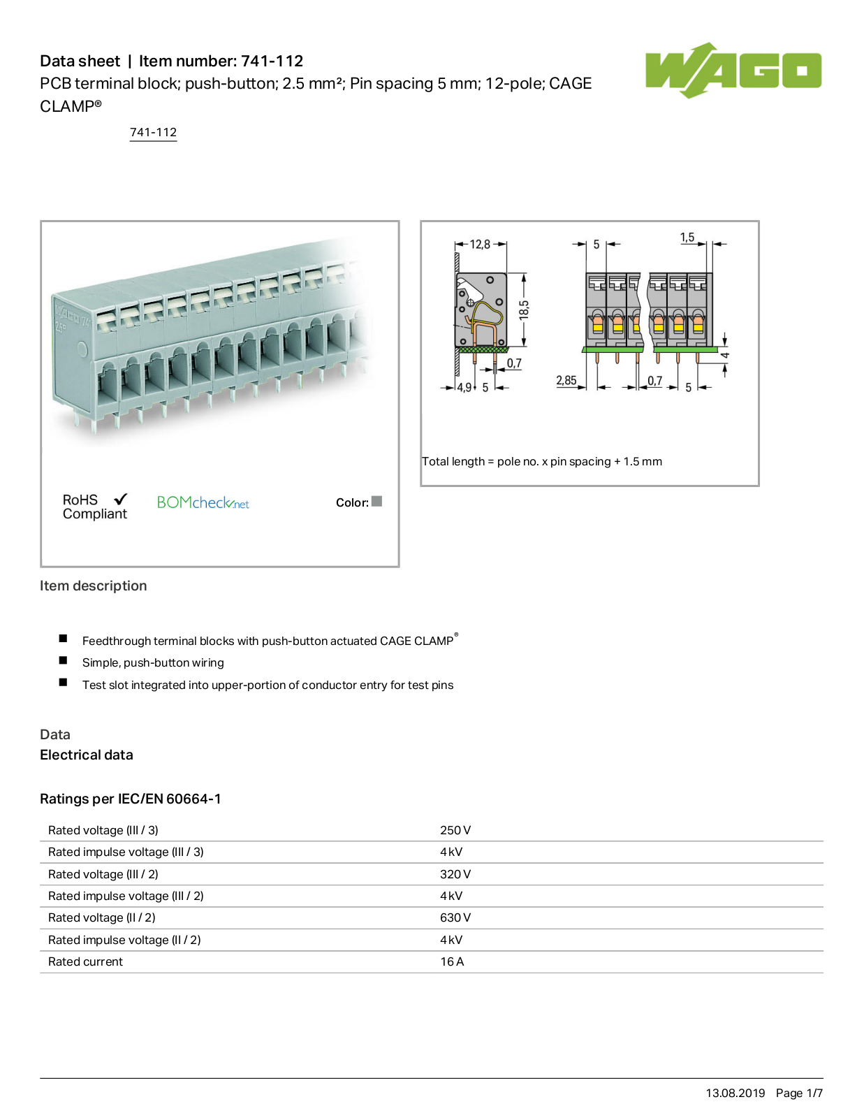 Wago 741-112 Data Sheet