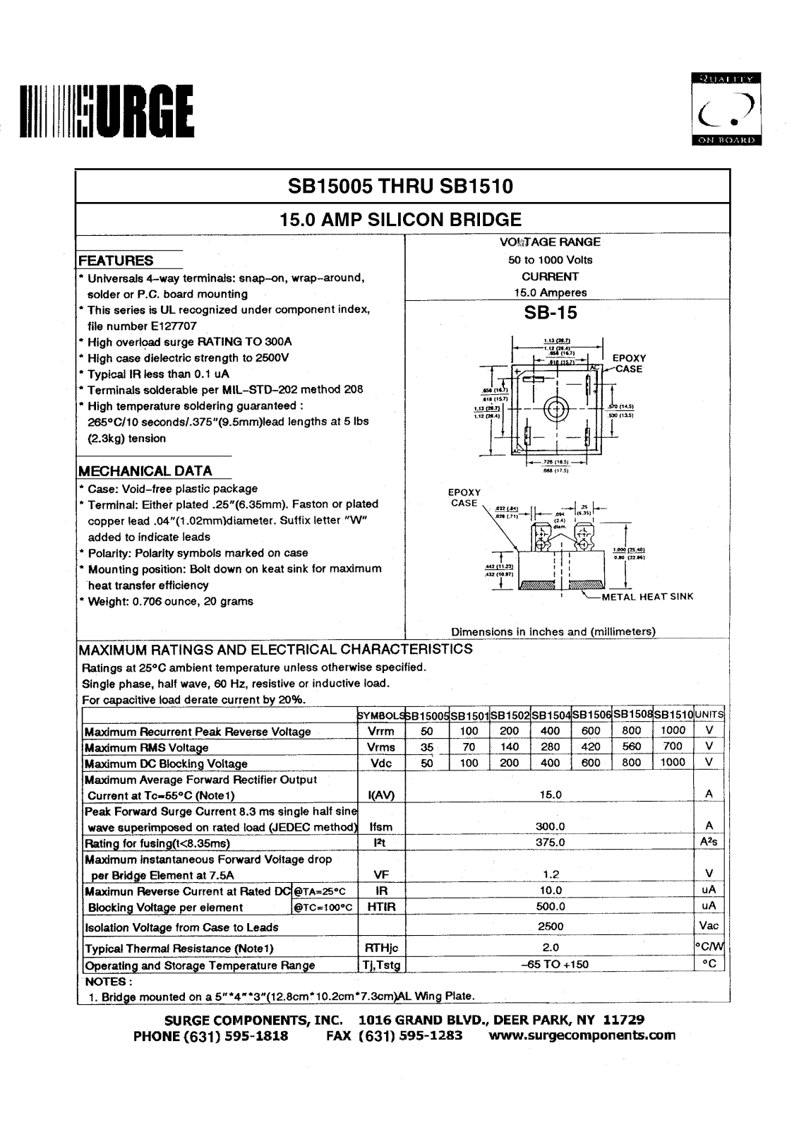 SURGE SB1504, SB1504W, SB1506, SB1506W, SB1508 Datasheet