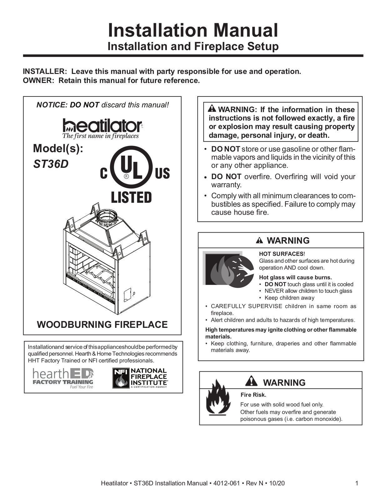 Heatilator ST36D Installation Manual