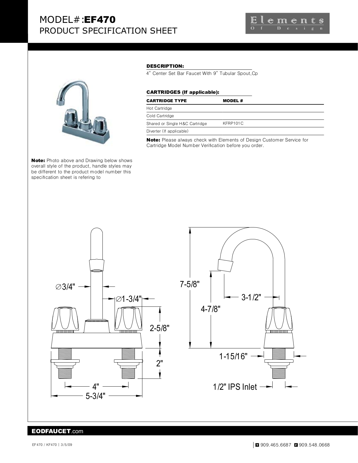 Elements of Design EDE1860 Specification Sheet - ManualMachine.com