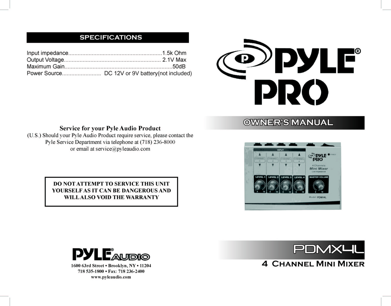 PYLE Audio PDMX4L User Manual