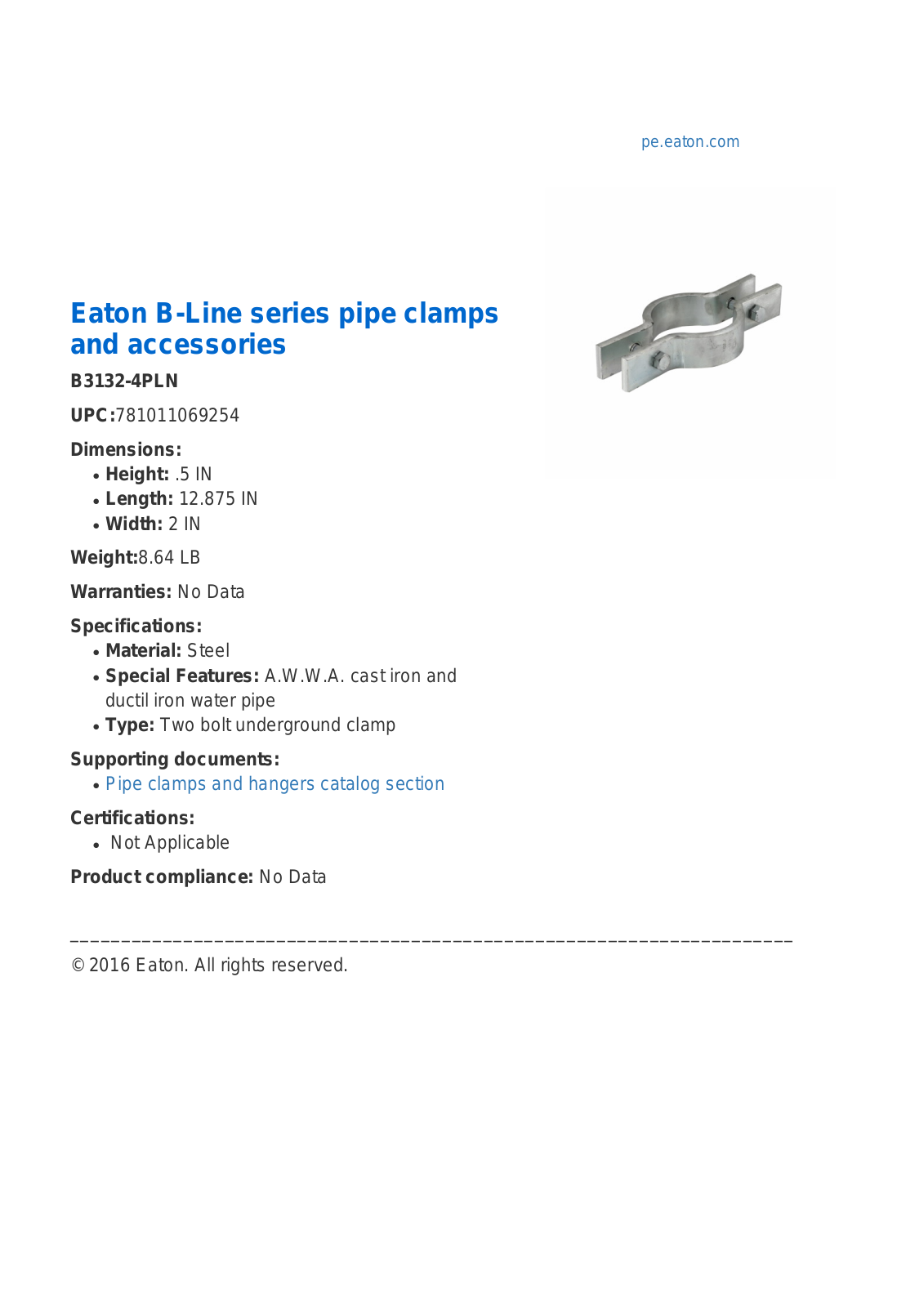 Cooper B-Line B3132-4PLN User Manual