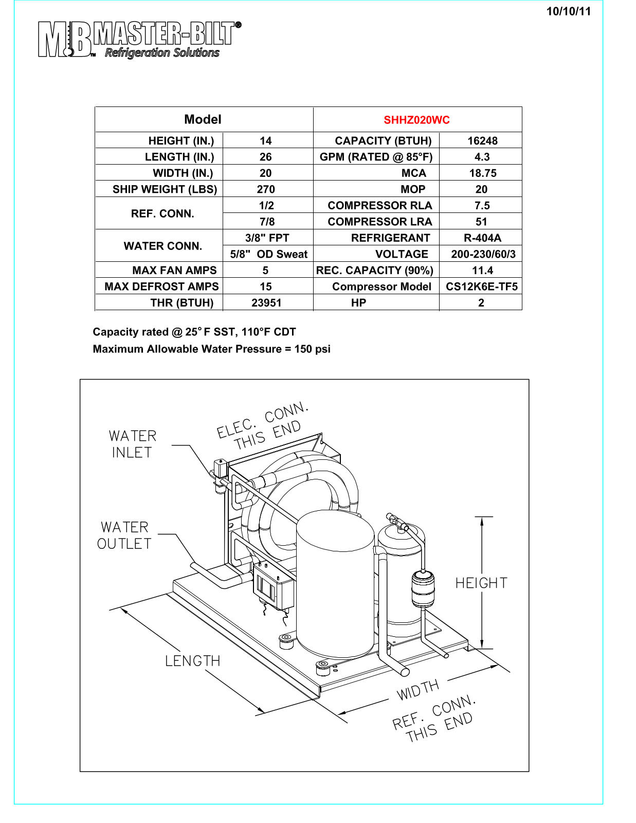 Master-Bilt SHHZ020WC User Manual