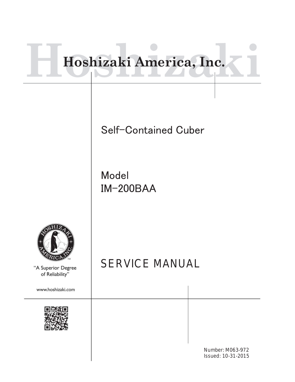 Hoshizaki IM-200BAA SERVICE MANUAL