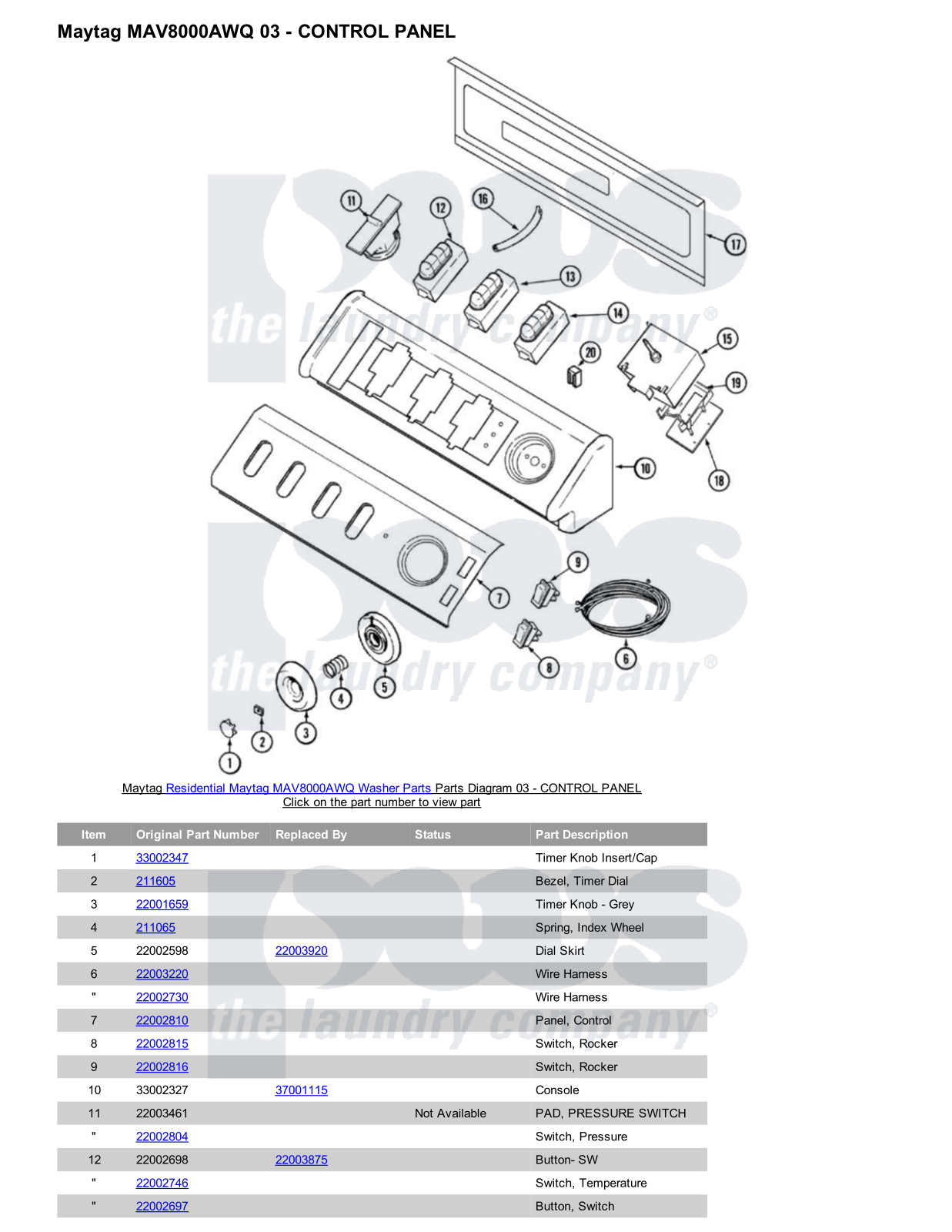 Maytag MAV8000AWQ Parts Diagram