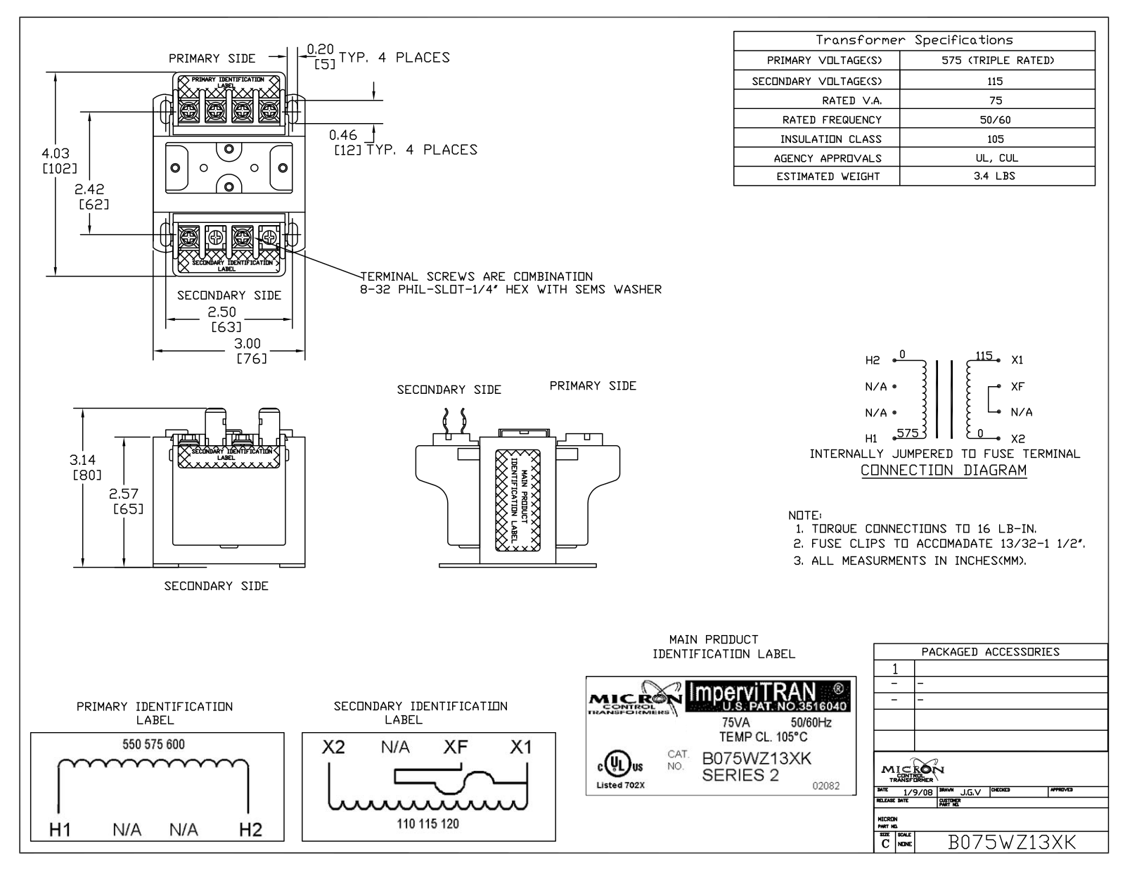 Micron Industries B075WZ13XK Specification Sheet