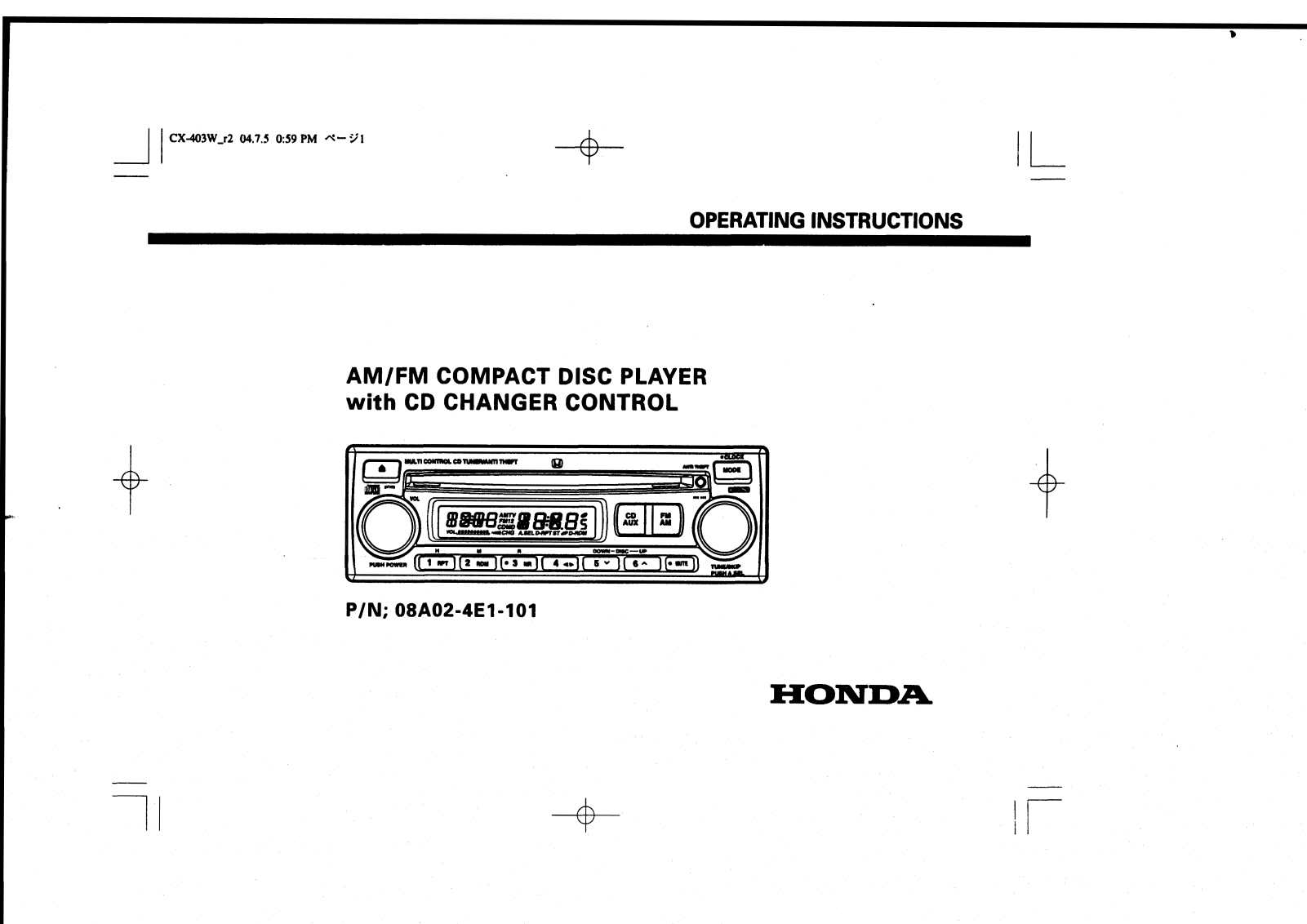 Honda Automobiles AM-FM CD Player User Manual