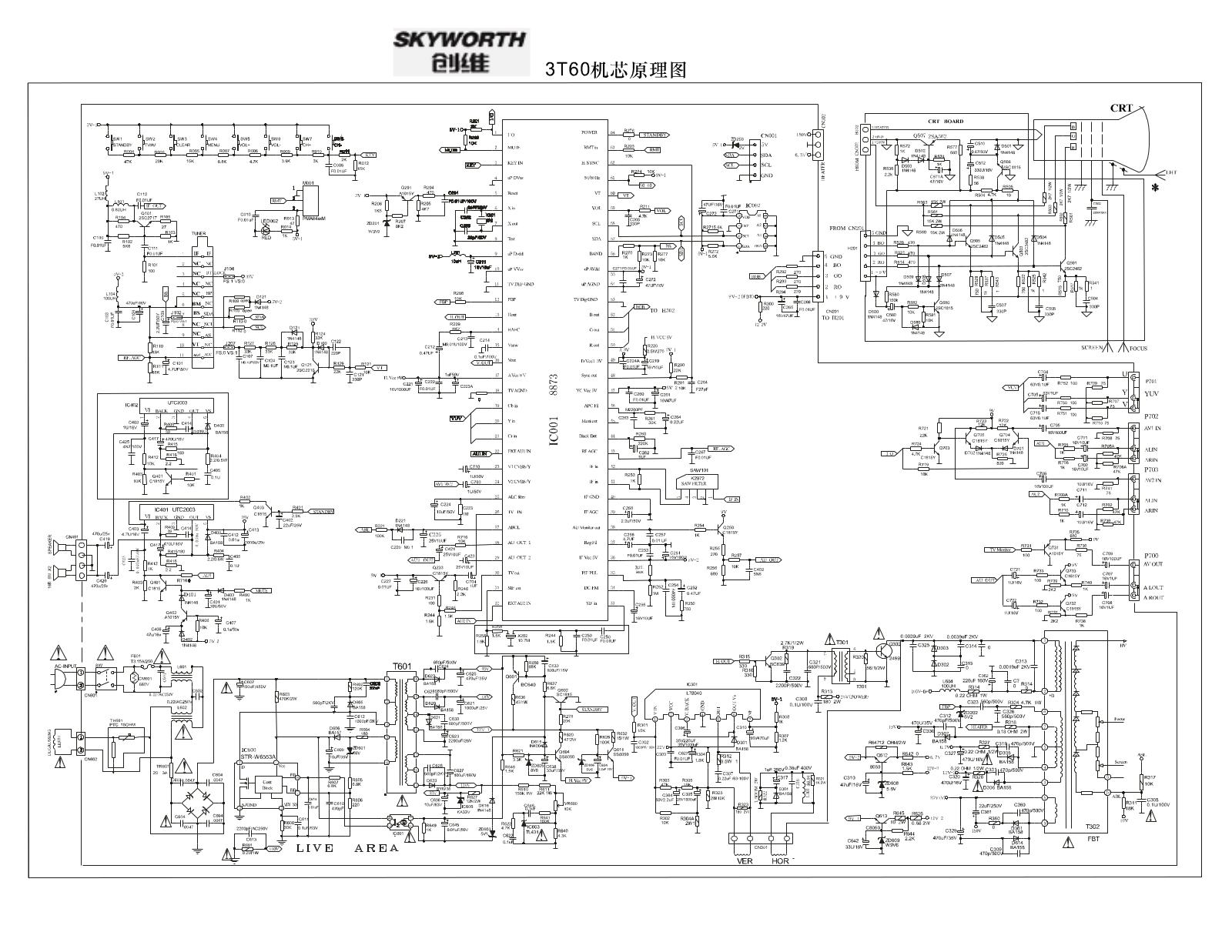 Skyworth 3T60, UTECH UTV21PK Schematic