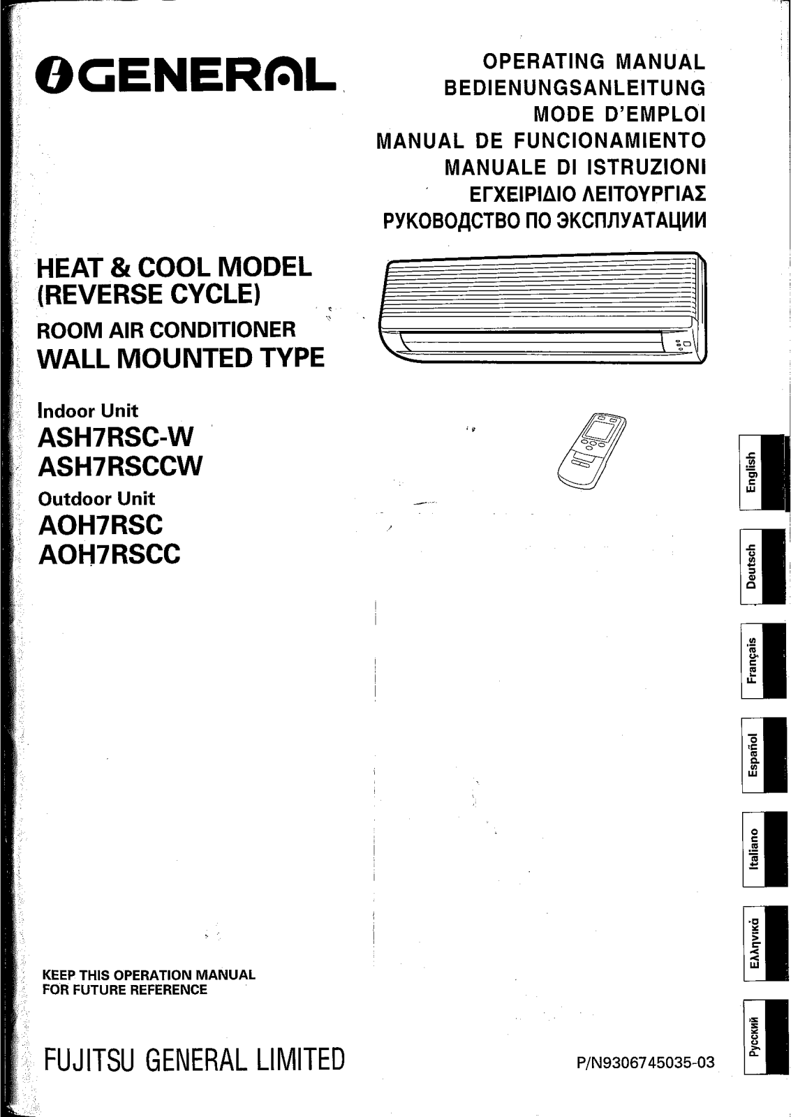 General ASH7R, ASH7RSC-W, AOH7RSC User Manual