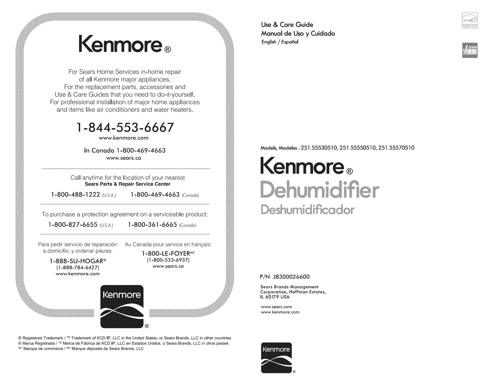 Kenmore 251.55570510, 251.55550510, 251.55530510 User Manual