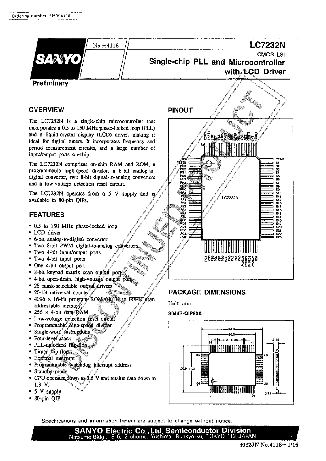 SANYO LC7232N Datasheet