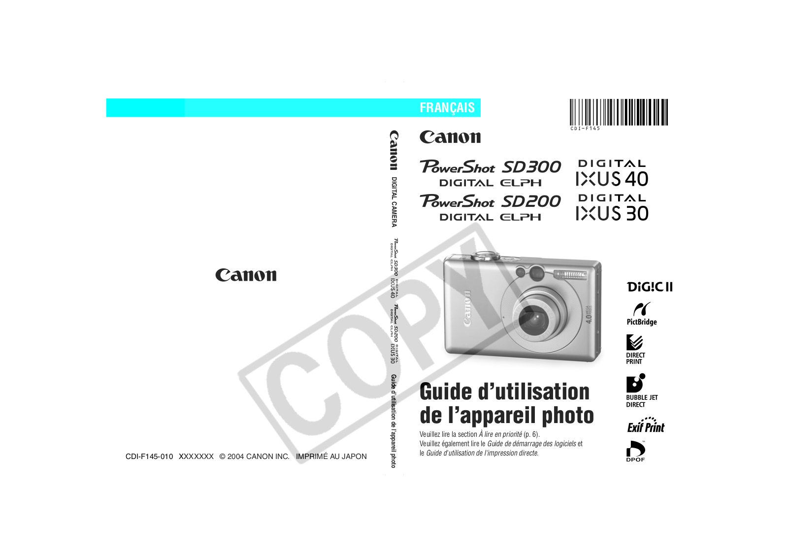 Canon PowerShot SD300, PowerShot SD200 User Manual