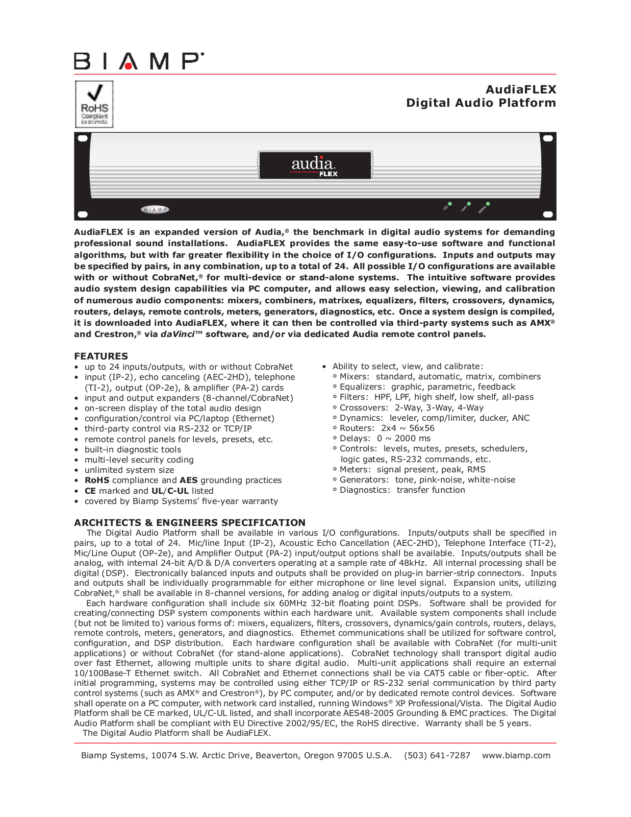 Biamp AUDIAFLEX SHEET User Manual