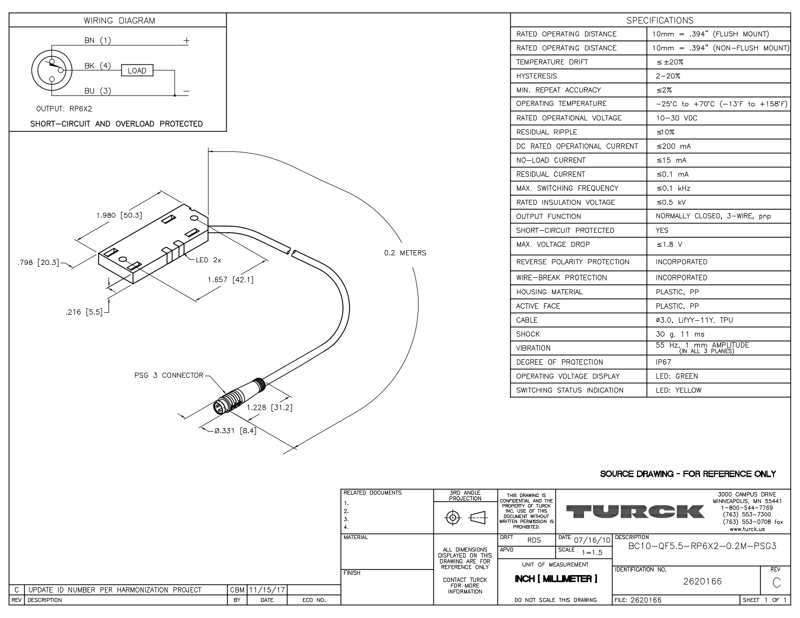 Turck BC10-QF5.5-RP6X2-0.2-PSG3 Data Sheet