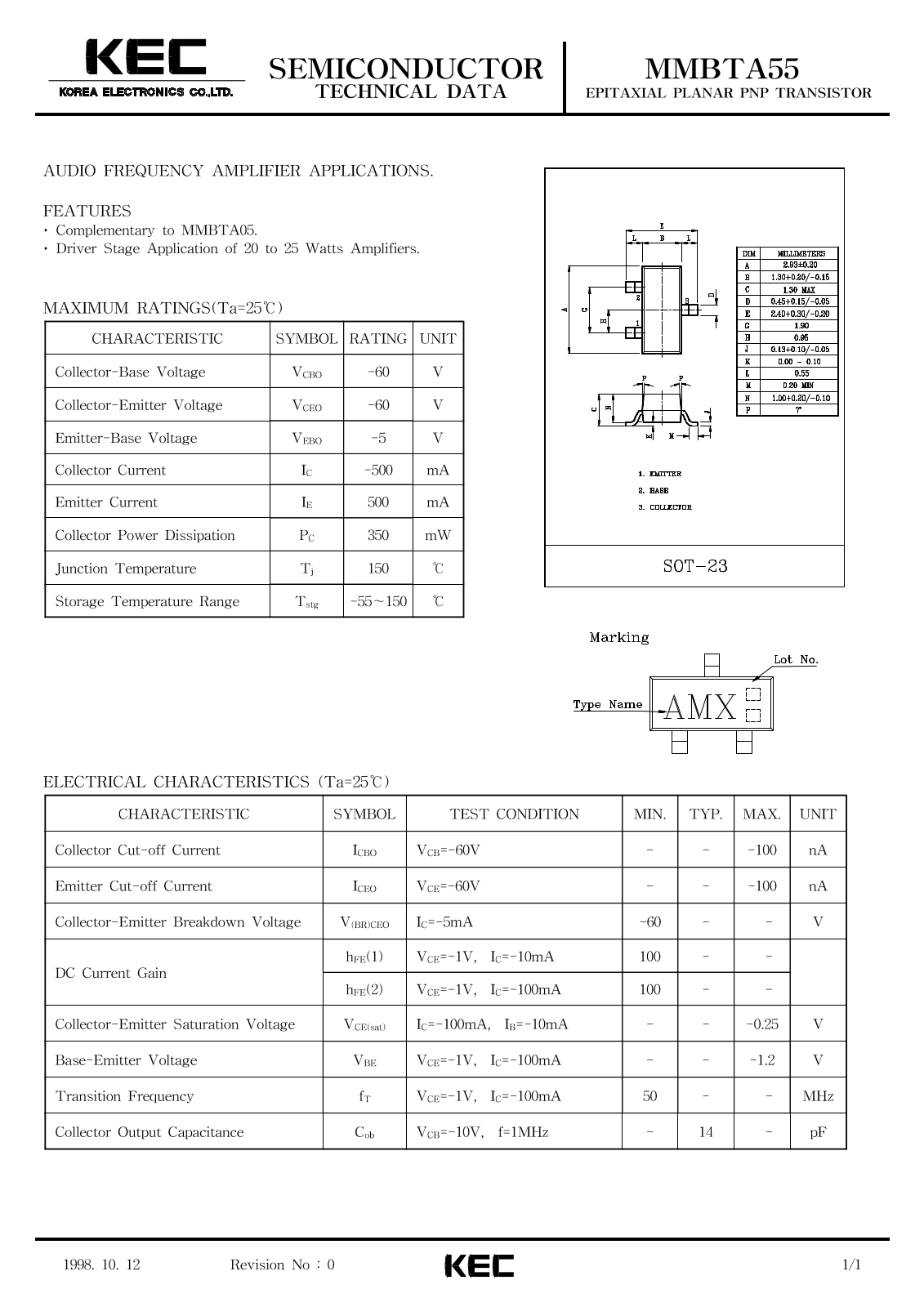 KEC MMBTA55 Datasheet