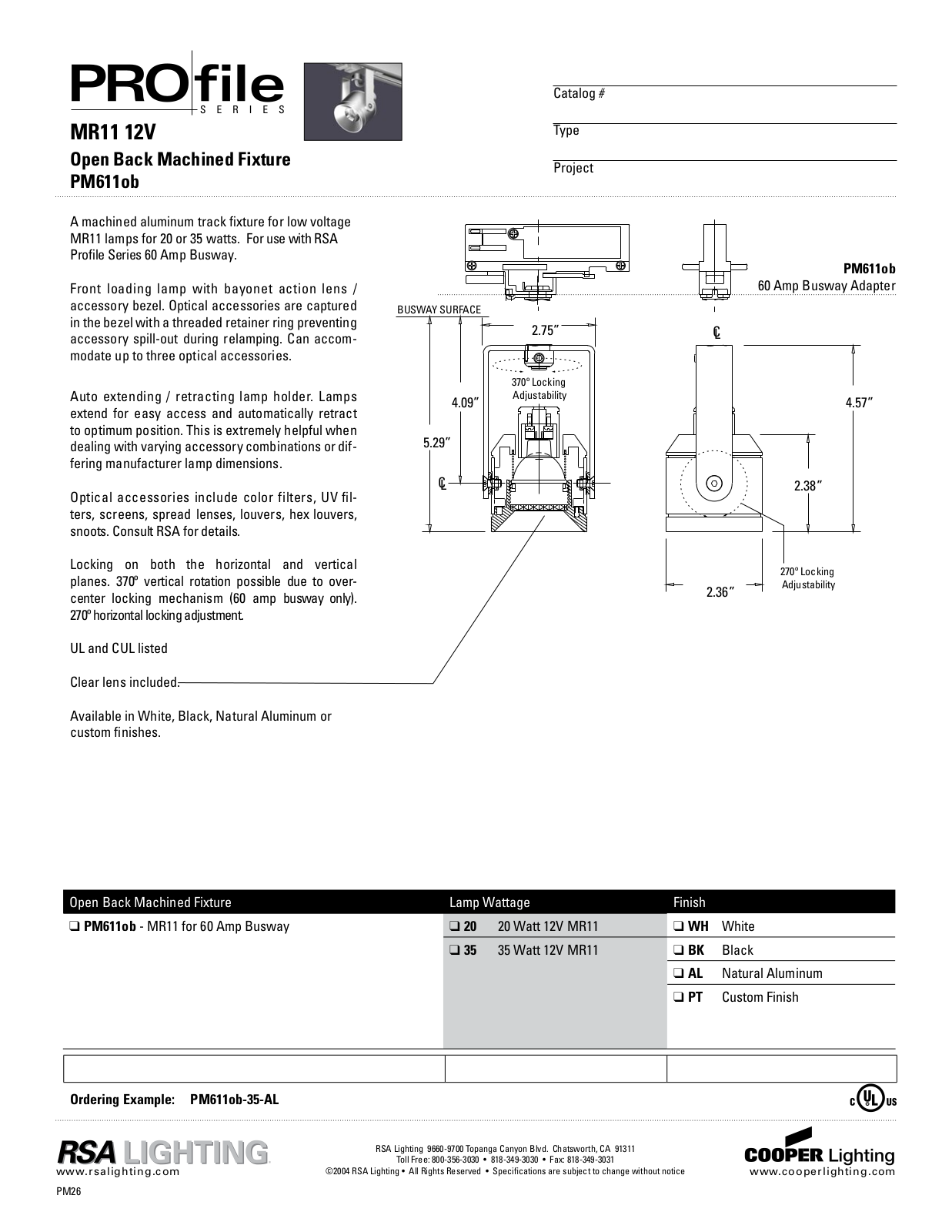 Cooper Lighting PM611OB User Manual