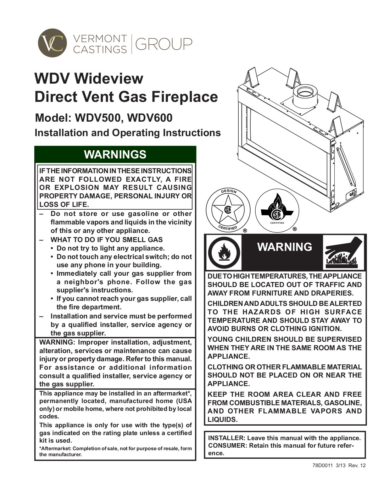 Majestic WDV600PTSC Installation Manual