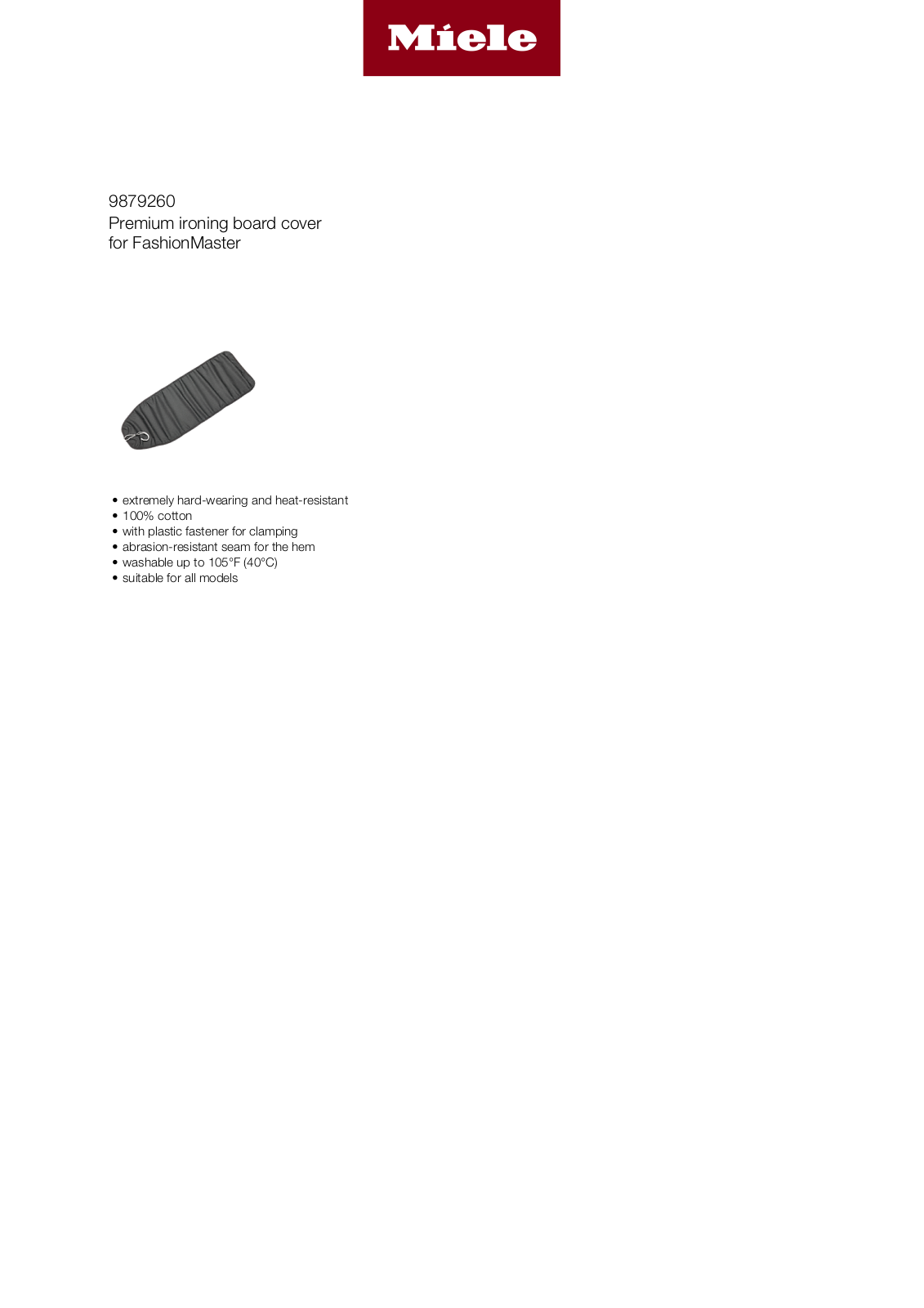 Miele 9879260 Product Sheet