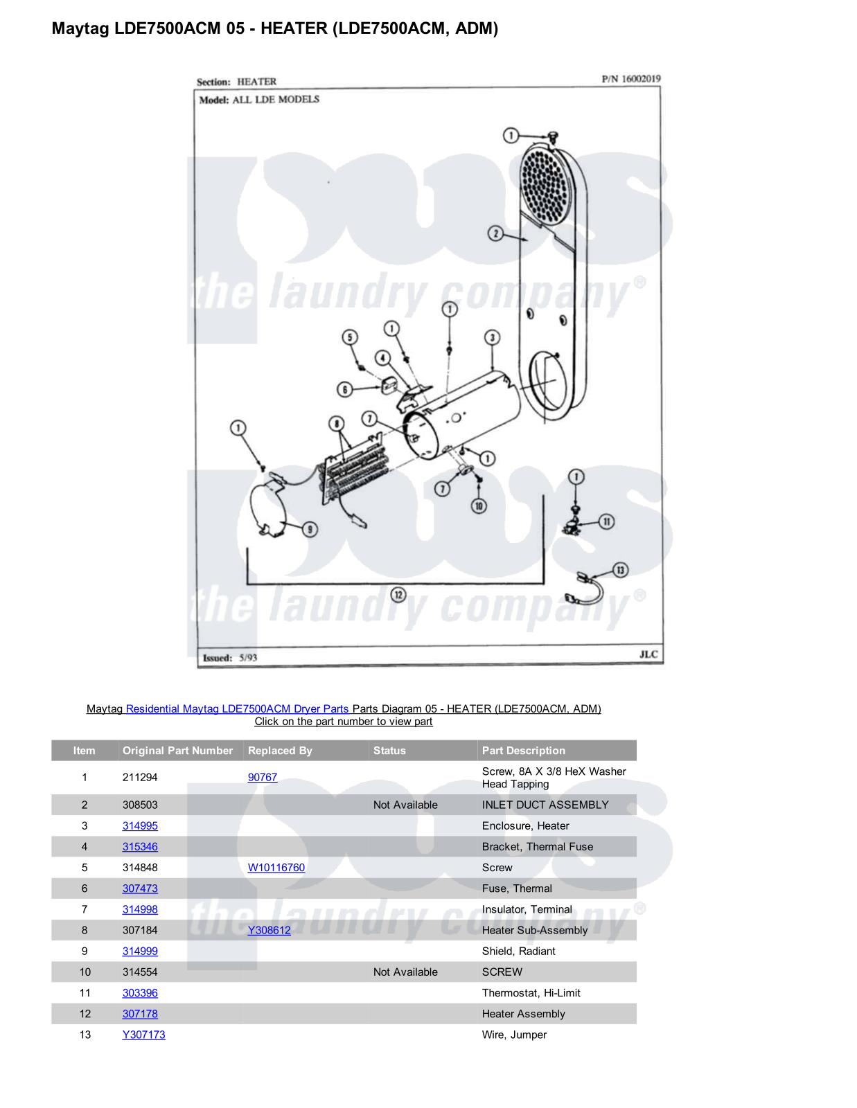 Maytag LDE7500ACM Parts Diagram