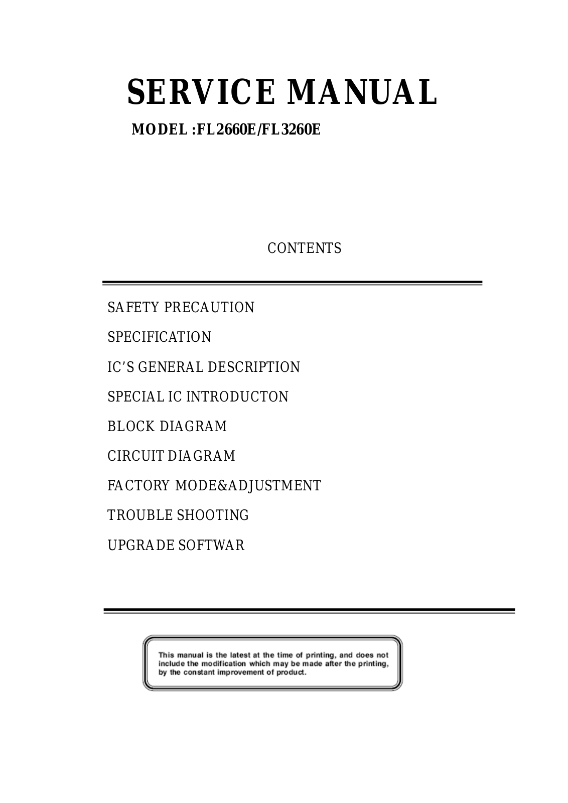 SHIVAKI FL2660E, FL3260E Schematic