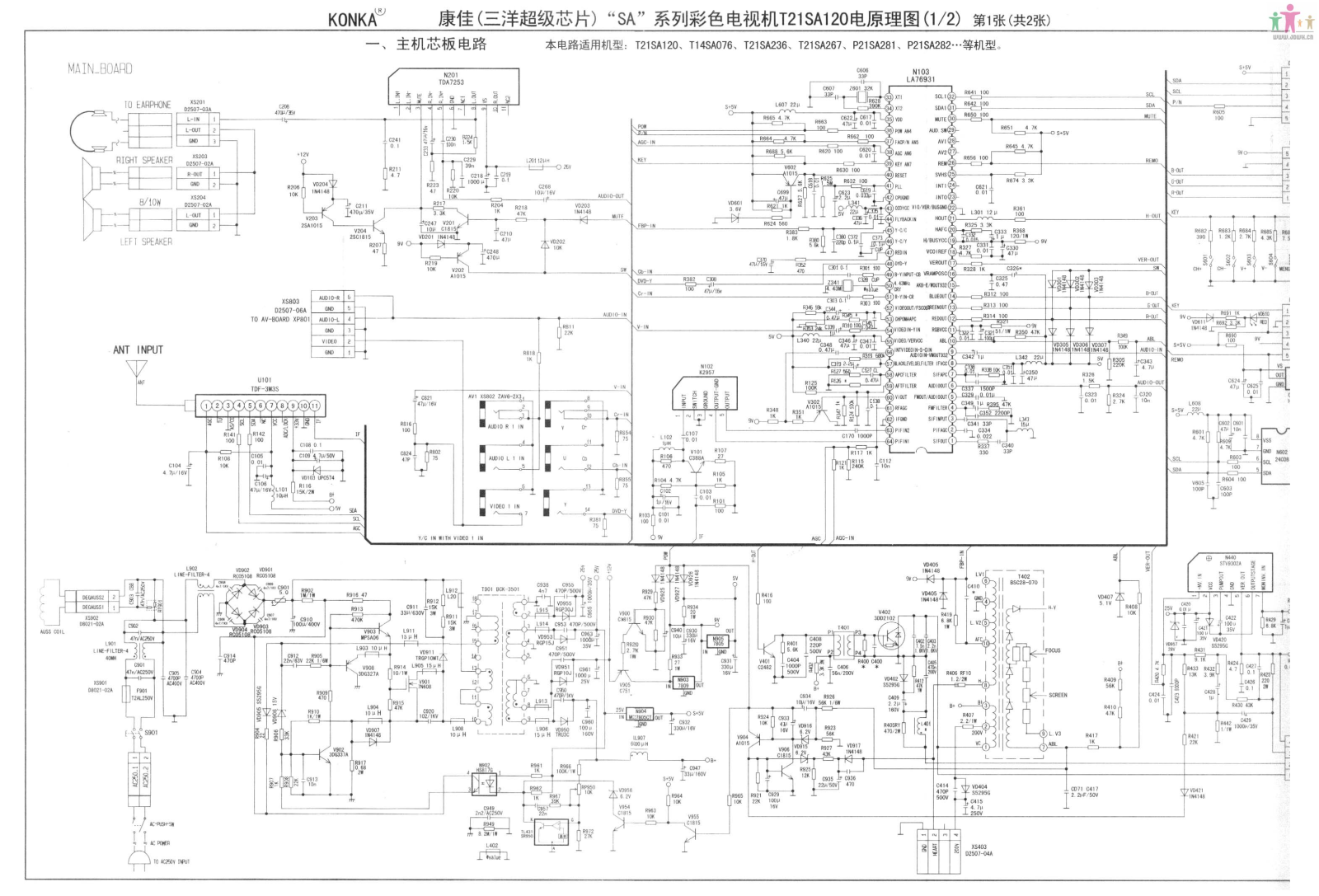 China KONKA SA TDA7253, LA76931, STV9302A Schematic