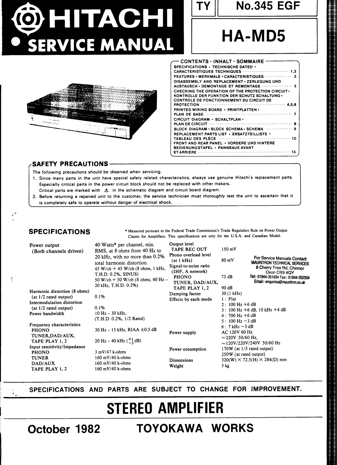 Hitachi HAMD-5 Service manual