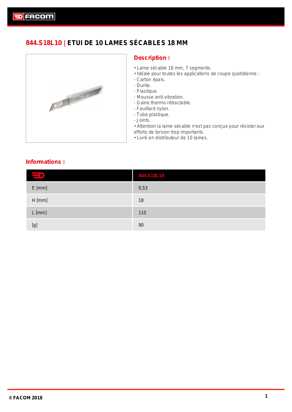 Facom 844.S18L10PB Specification - ManualMachine.com