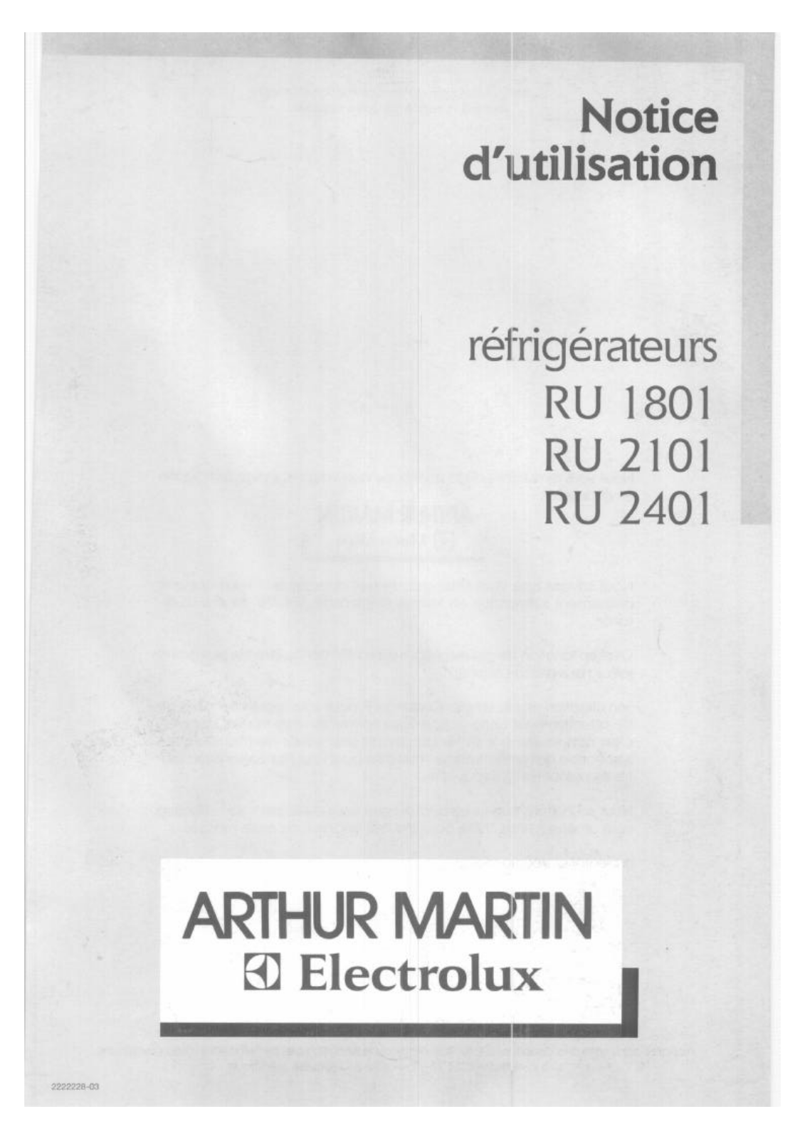 Arthur martin RU2101, RU2401 User Manual
