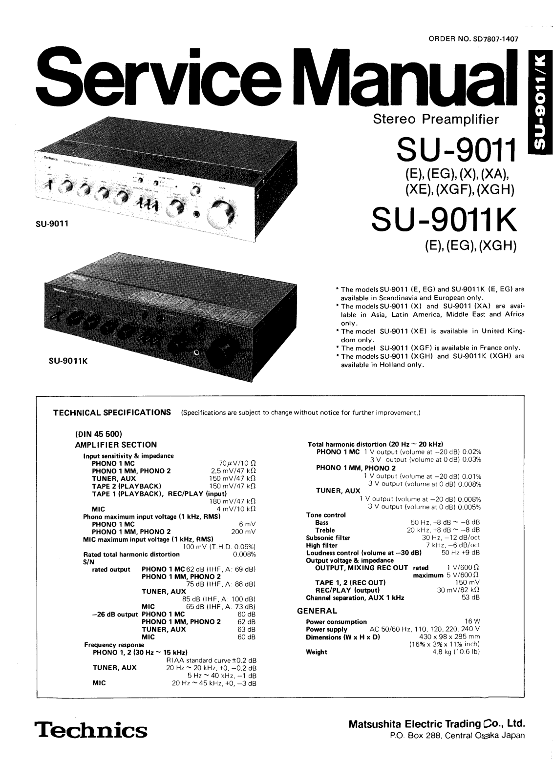 Technics SU-9011 Service Manual