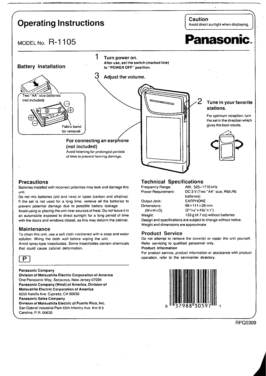 Panasonic R1105 User Manual