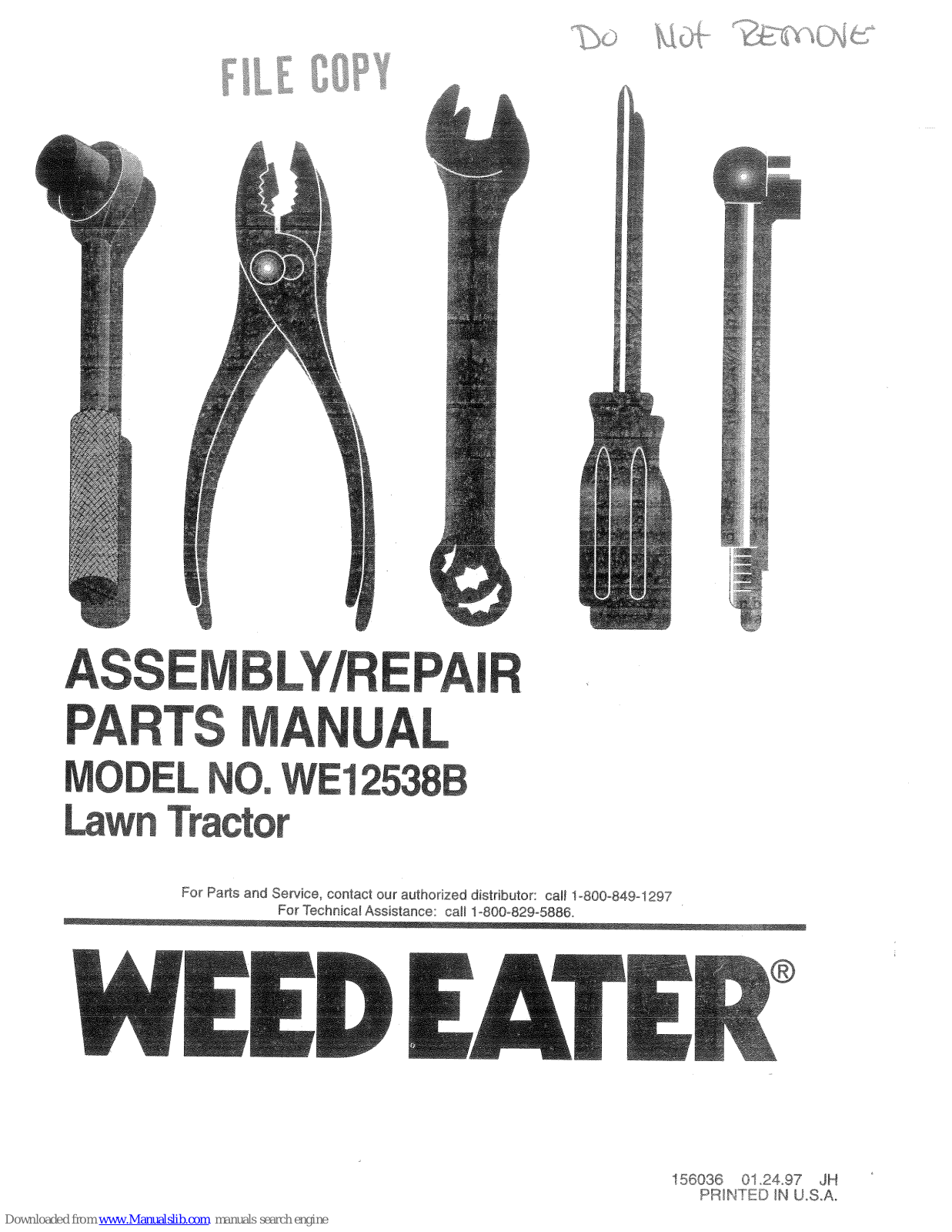 Weed Eater WE12538B Assembly/repair Parts Manual