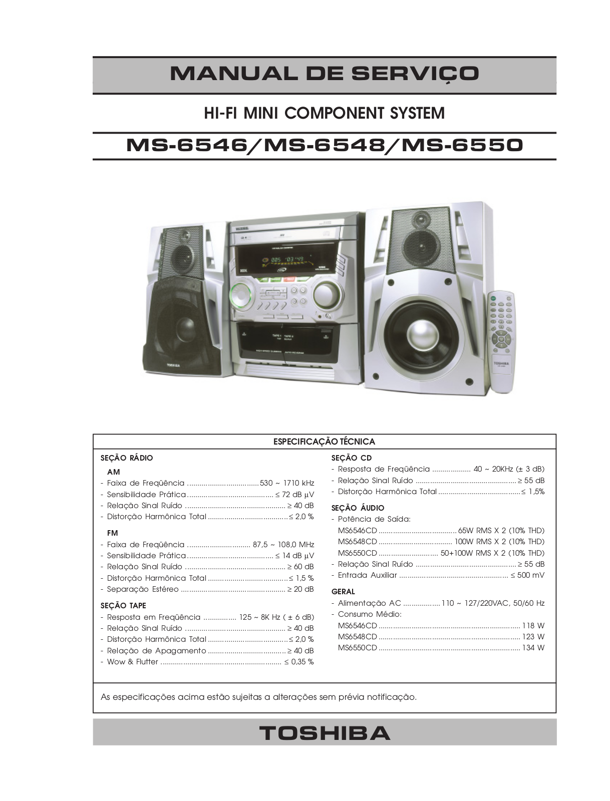 Toshiba MS-6546, MS-6548, MS-6550 Service manual