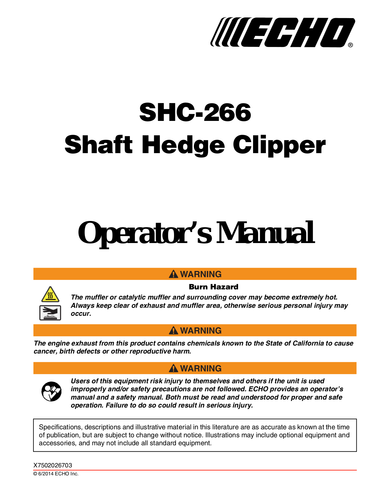 Echo SHC-266 User Manual