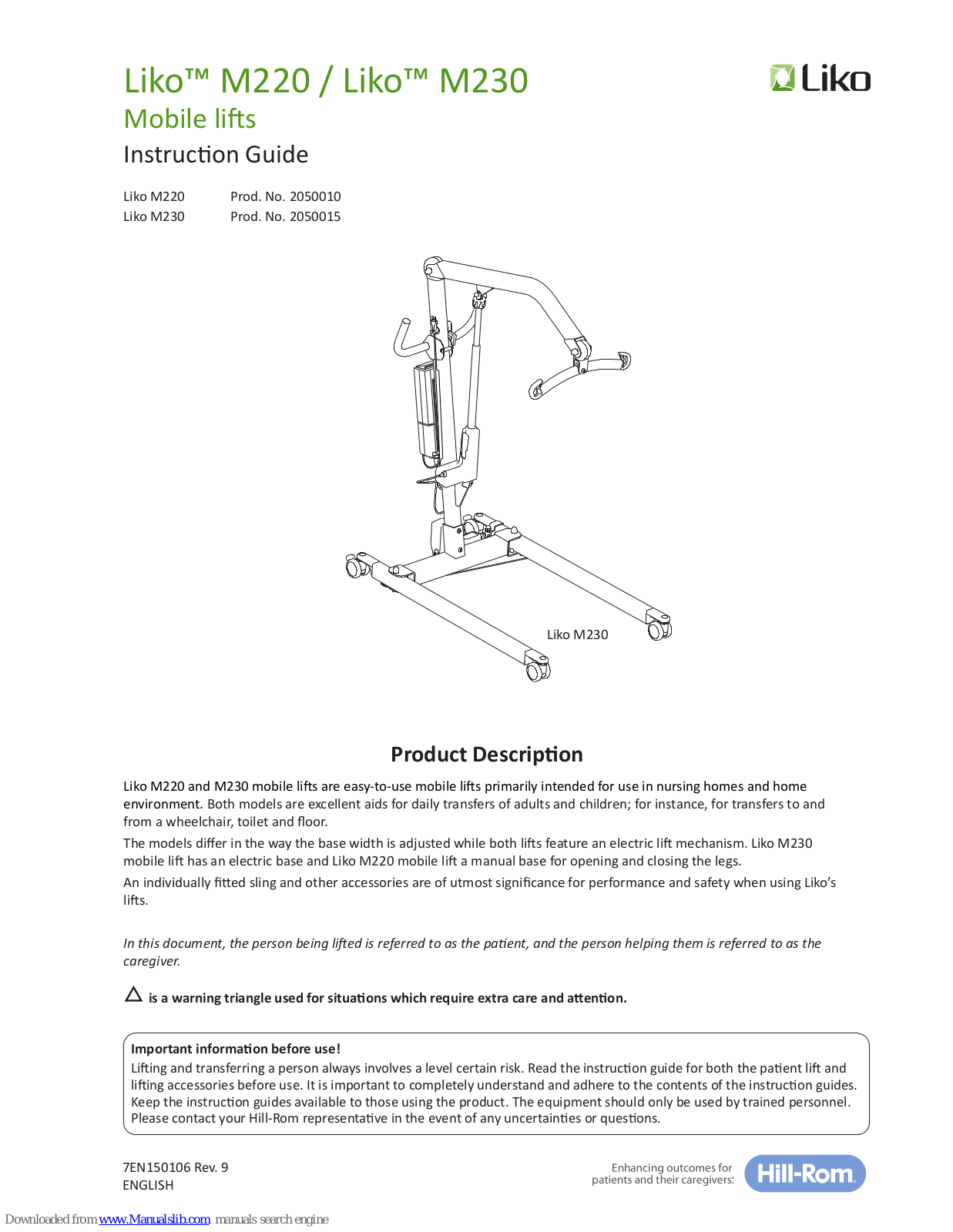 Hill-Rom Liko M220, Liko M230 Instruction Manual