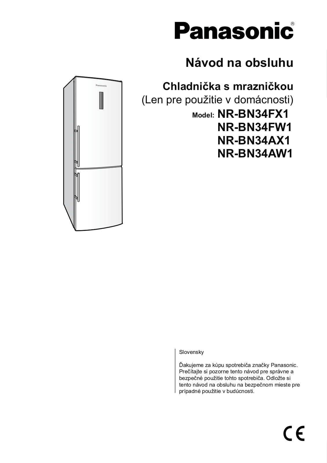 Panasonic NR-BN34FX1, NR-BN34FW1, NR-BN34AW1, NR-BN34AS1 User Manual