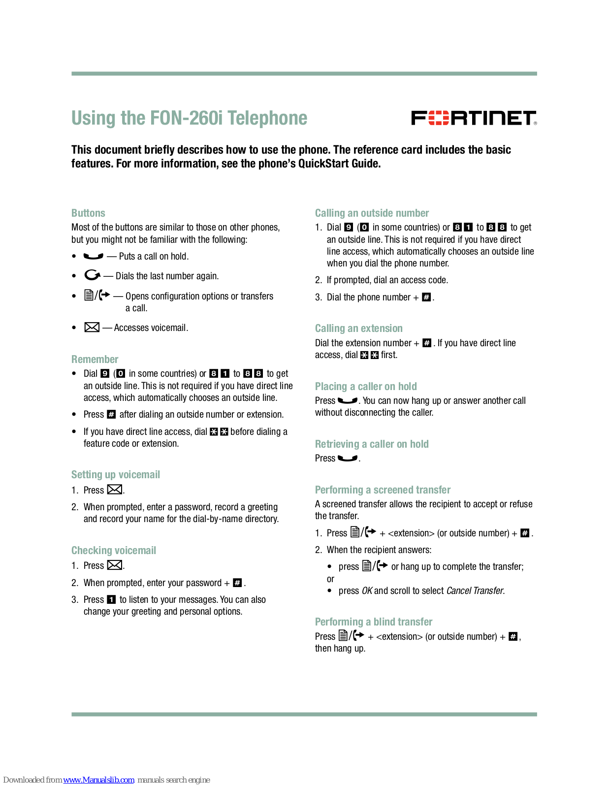 Fortinet FON-260i Quick Start Manual