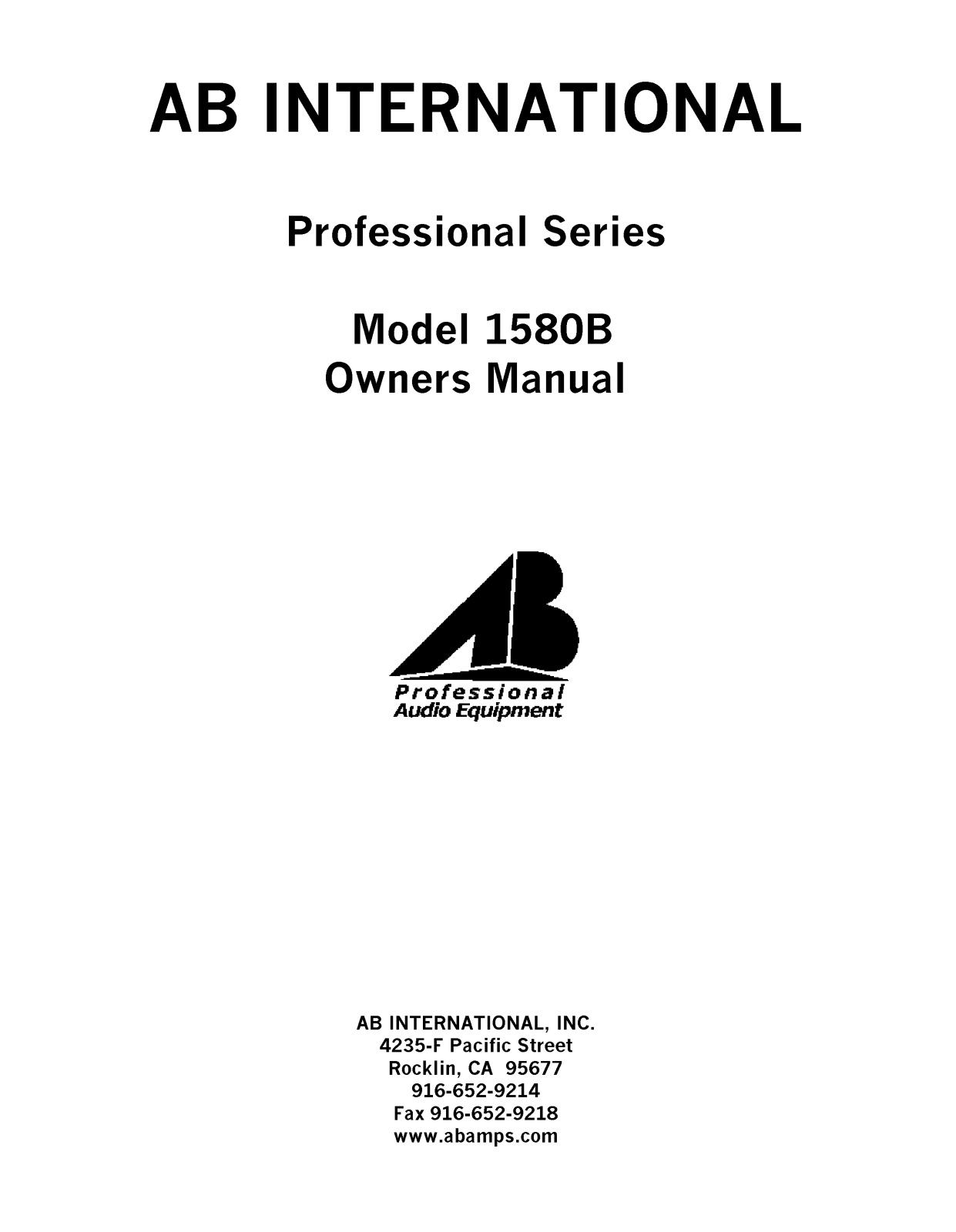 AB International 1580-B Owners manual