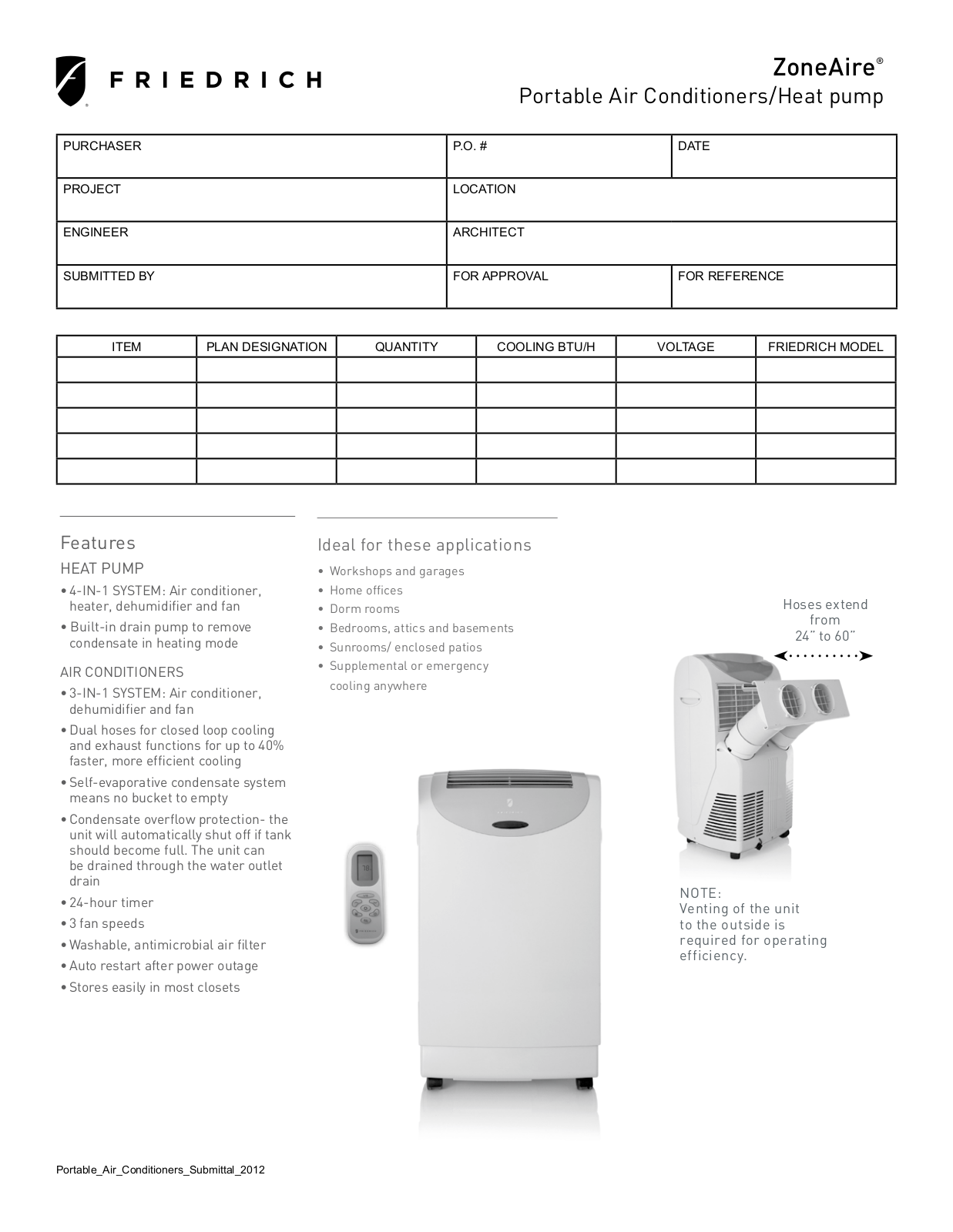 Friedrich PH14B Specsheet