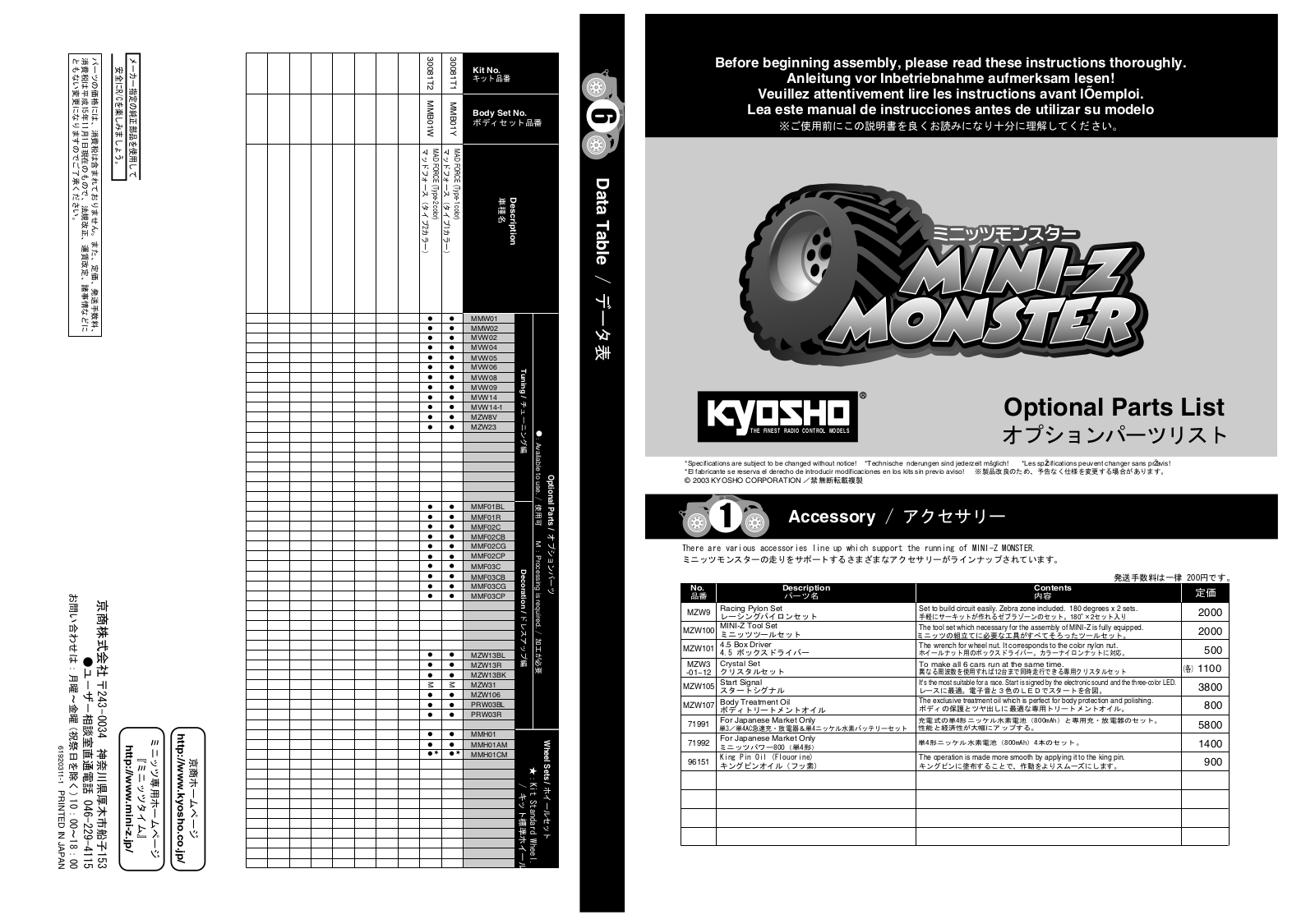 Kyosho MINI-Z MONSTER User Manual