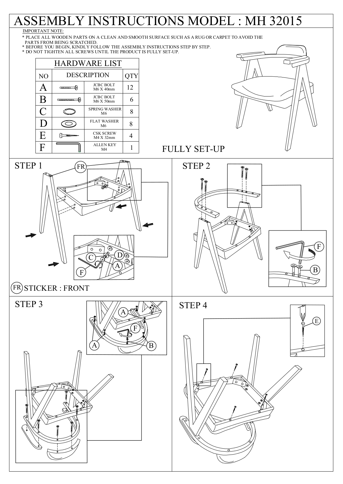 Stool Group MH 32015 ASSEMBLY INSTRUCTIONS