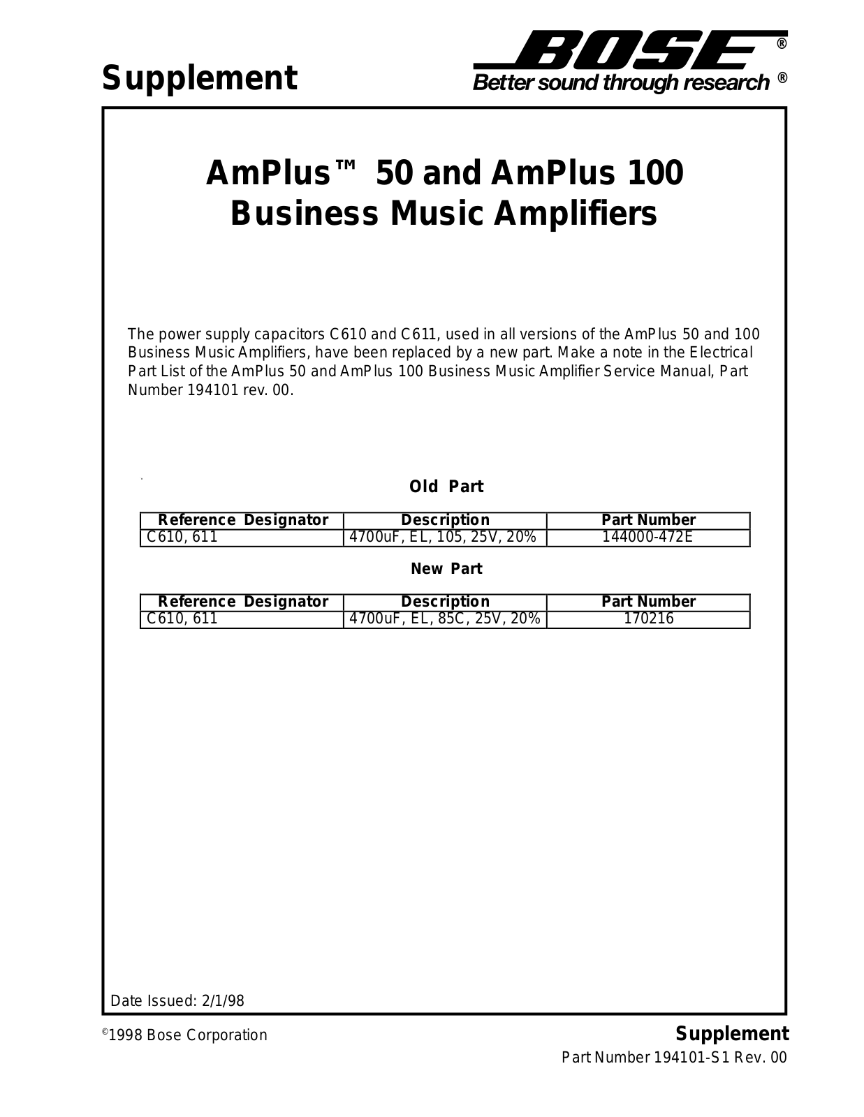 BOSE AMPLUS SUPPLEMENT S1 Schematic