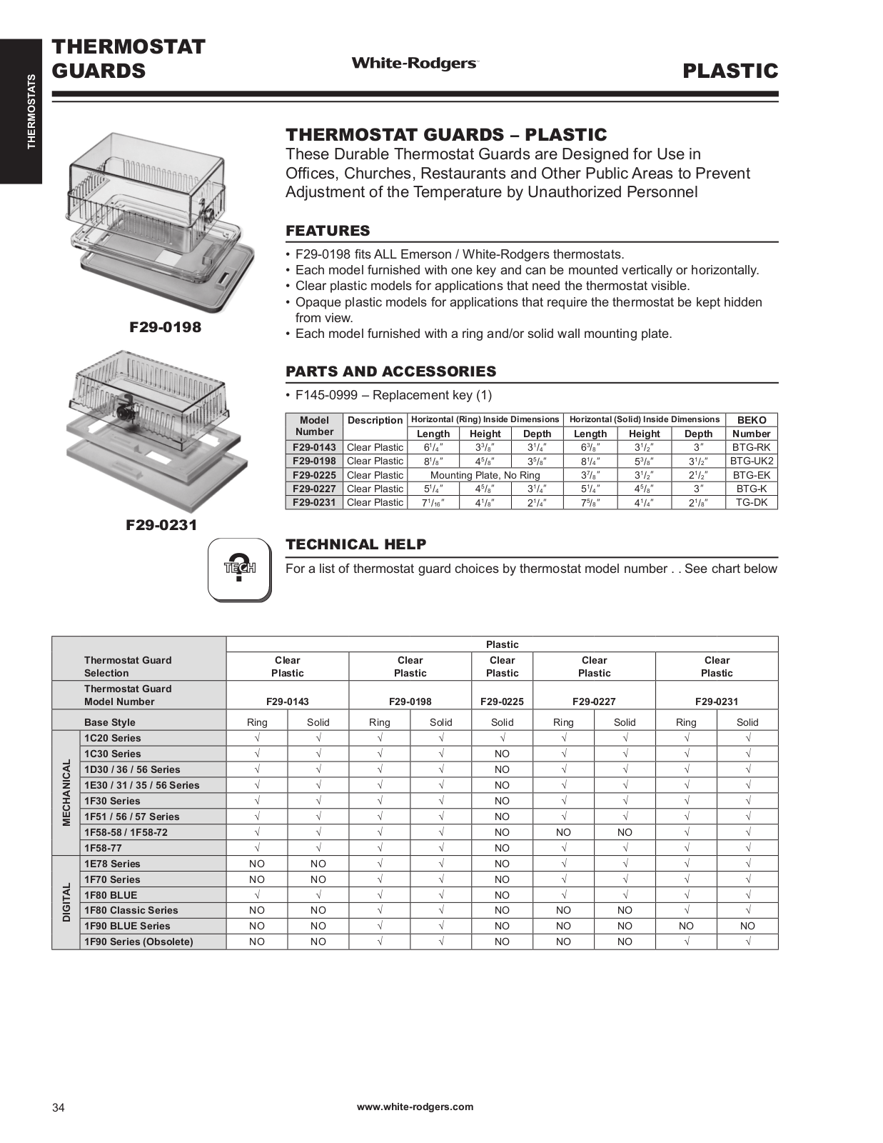 White Rodgers F29-0231, F29-0198, F29-0225, F29-0227, F29-0143 Catalog Page