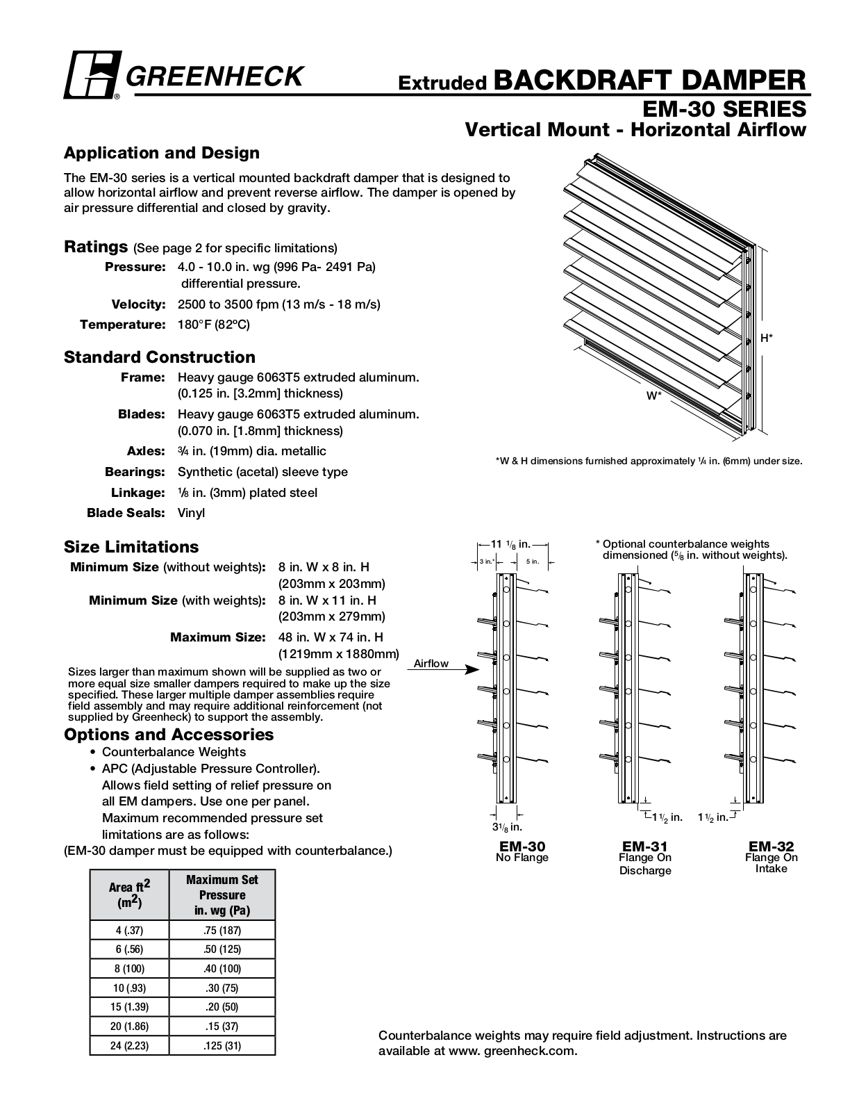 Greenheck Fan EM-30 User Manual