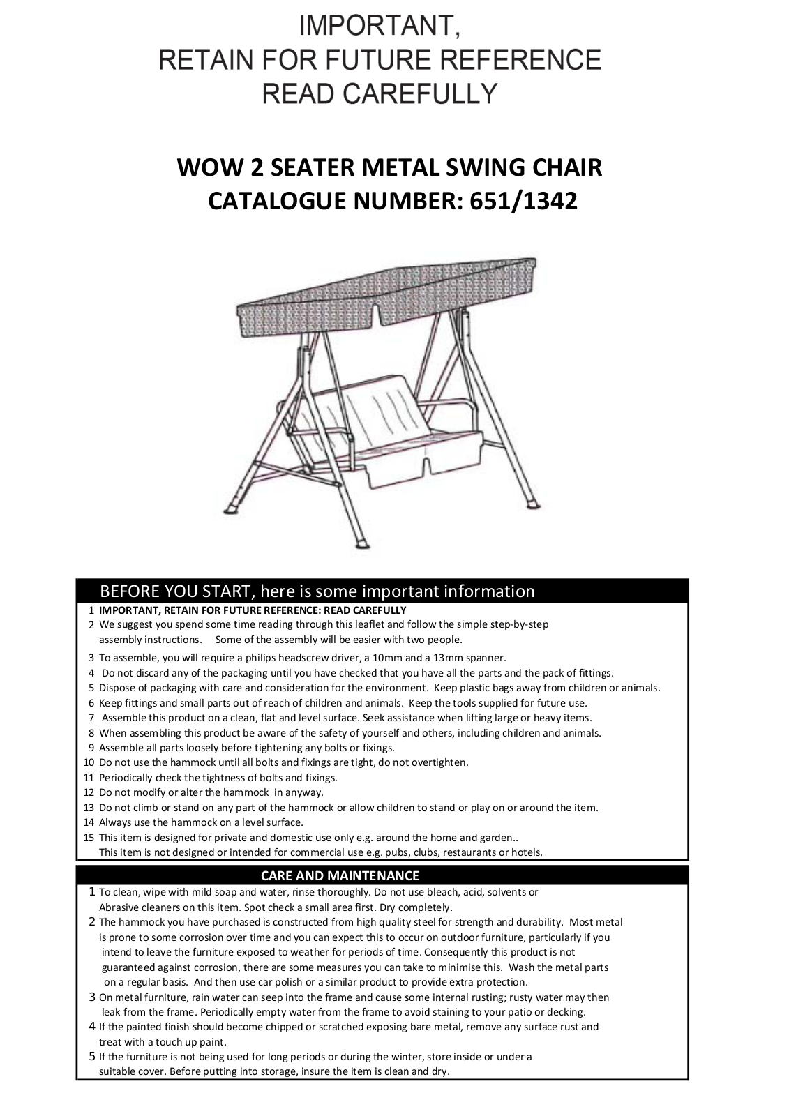 Argos 651-1342 ASSEMBLY INSTRUCTIONS