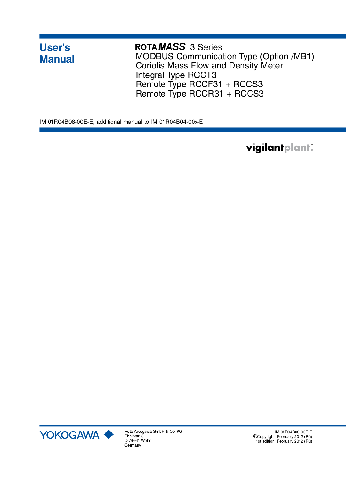 Yokogawa RotaMASS User Manual