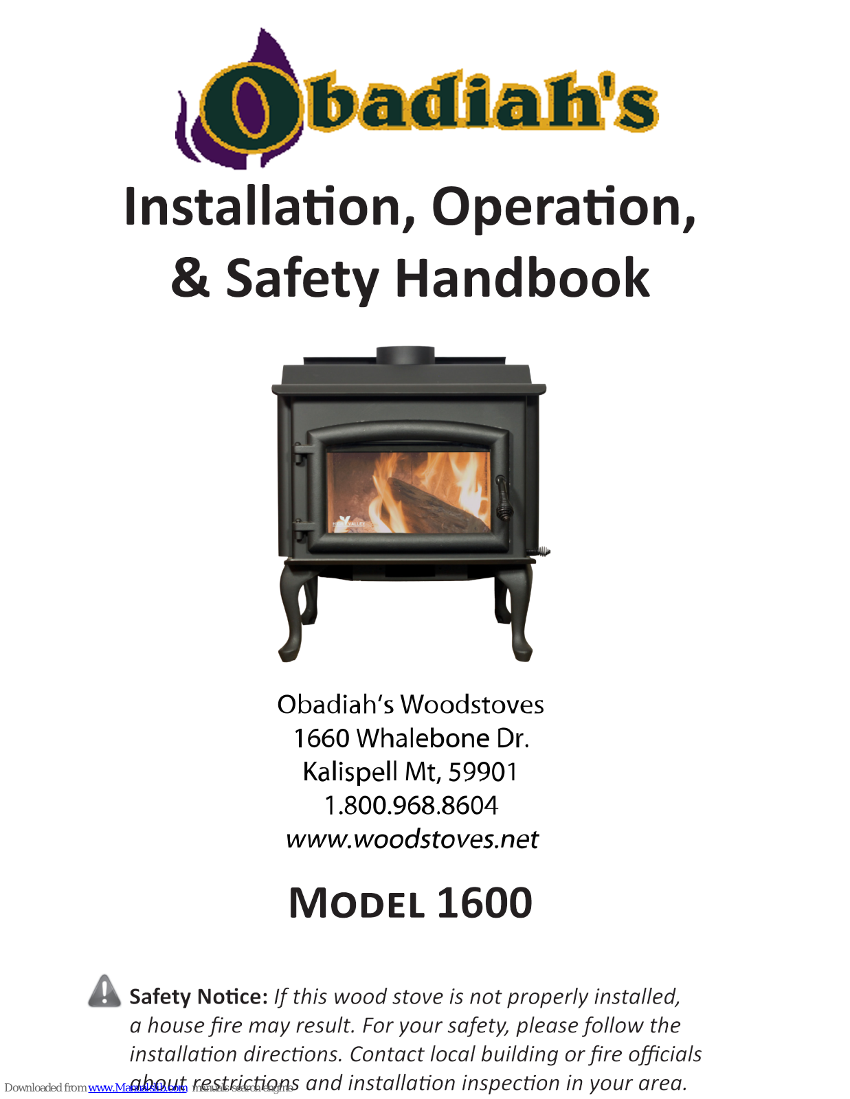 Obadiah's Wood Stoves 1600 Installation & Operation Manual