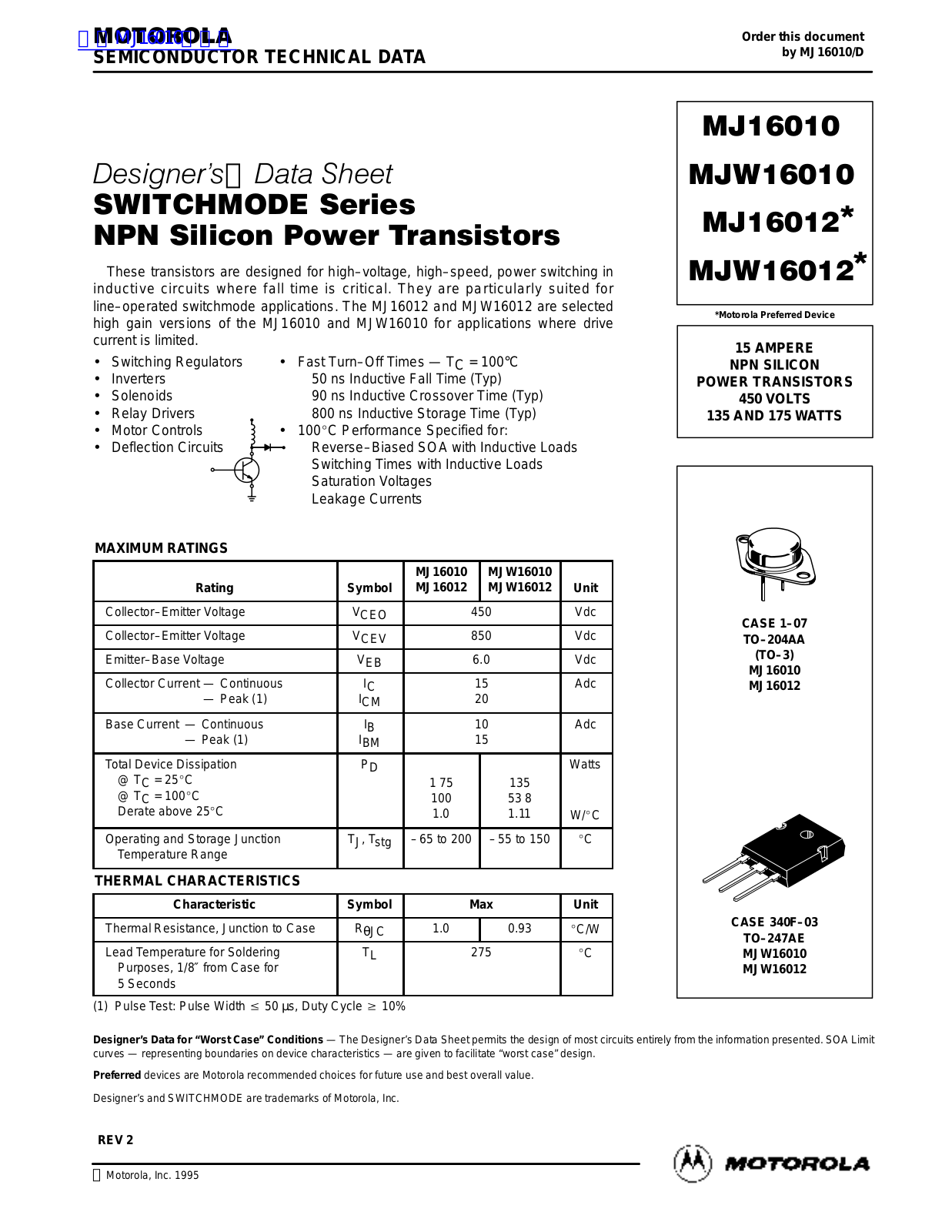 MOTOROLA MJ6012 Technical data