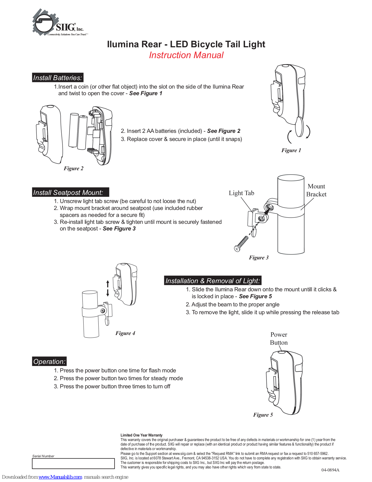 SIIG Ilumina Rear Instruction Manual