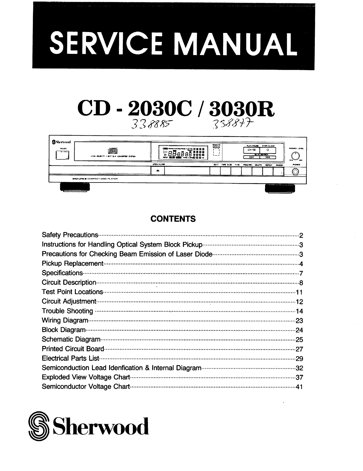 Sherwood CD-2030-C, CD-3030-C Service manual