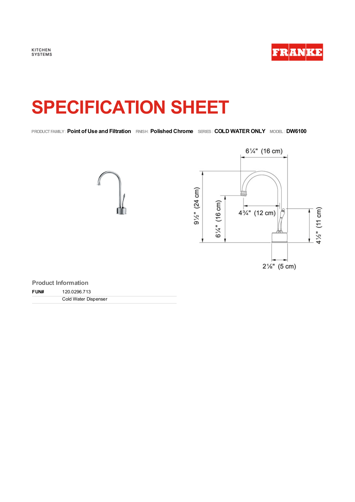 Franke DW6100C Specs